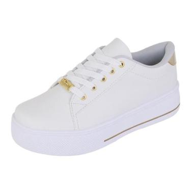 Imagem de Tênis Feminino Casual Branco Colorido Bellinda Shoes, Dourado, 37