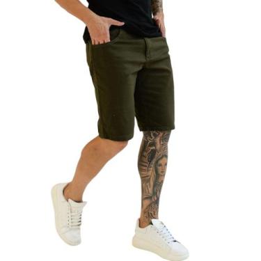 Imagem de Bermuda Social Sarja Slim Premium Bolso - Volgue, Verde militar, 42