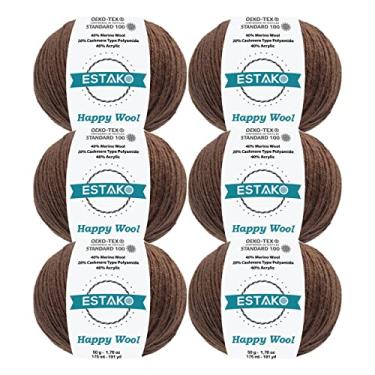 Imagem de Estako Happy Wool (pacote com 6 novelos) 40% lã merino 20% poliamida tipo caxemira, 40% fio de tricô e crochê (6 x 50 g) (6 x 190 jardas) (8007 - marrom)
