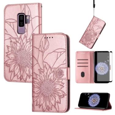 Imagem de Asuwish Capa de celular para Samsung Galaxy S9 Plus com protetor de tela de vidro temperado e estampa floral, capa carteira de couro com suporte para cartão de crédito S9+ 9S 9+ S 9 9plus S9plus