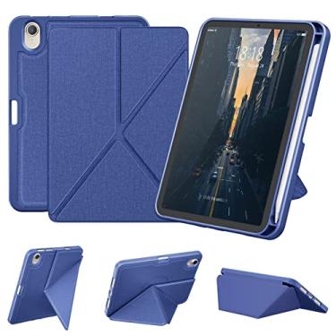 Imagem de DTTO Capa para iPad Mini 6ª Geração 8,3 polegadas 2021 com suporte para lápis, capa magnética em vários ângulos com capa traseira de TPU Carregamento sem fio [despertar/hibernar automático], azul escuro