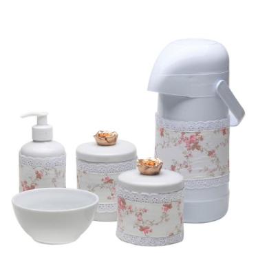 Imagem de Potes, Garrafa, Molhadeira e Porta Álcool-Gel Com Capa Florzinha Doura