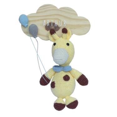 Imagem de Porta Maternidade Nuvem Girafa de Gravata Azul com Bexigas Quarto Bebê