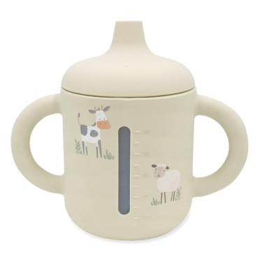 Imagem de LITTEL RAWR Copos de silicone para bebês a partir de 6 meses, copo de treinamento de 3 estágios com canudo para bebês e crianças, bico macio e alças inquebráveis de fácil aderência 250 ml (bege)