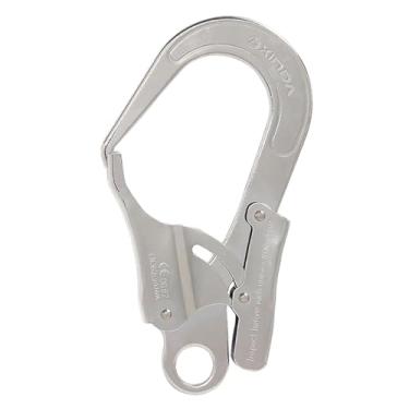 Imagem de kowaku Mosquetão com trava de gancho automático, prático, resistente, 25 kN, clipe de hardware, mola, gancho de pressão para acampamento, espeleologia, Prata