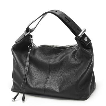 Imagem de Bolsa feminina de couro genuíno com alça ajustável e fivela lateral, Preto