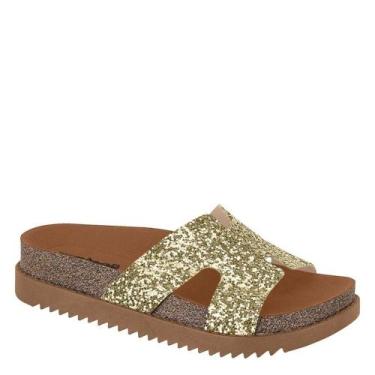 Imagem de Tamanco Feminino Flatform Sandália Conforto Moleca  5500.100, Dourado 