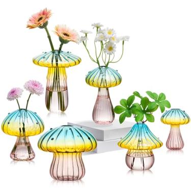 Imagem de Vaso de cogumelo, conjunto de 6 vasos de flores coloridos, vaso de propagação de cogumelos, vaso de vidro hidropônico, vasos pequenos para decoração de casa, mini vasos de cogumelos fofos para