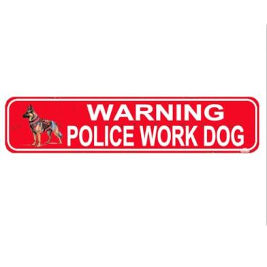 Imagem de Warning Police Work Dog Placa de Rua Placa Rústica para Placa de Nome de Porta Placa de Nome para Casa Pátio Jardim Bar Fazenda Casa Garagem Parede Decoração Metal Placa Vermelha 40 x 10 cm