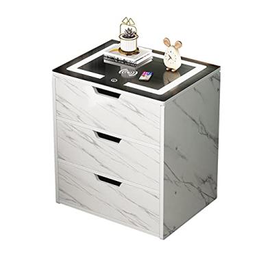 Imagem de Mesa de cabeceira inteligente moderna para quarto/escritório, mesa de cabeceira com indução de carregamento sem fio com luz noturna LED de 3 cores e armário de armazenamento lateral multicamadas