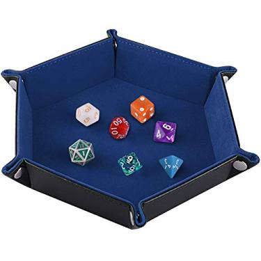 Imagem de SIQUK Bandeja de dados dupla face, hexágono dobrável de couro PU e suporte de dados de veludo para Dungeons and Dragons RPG Dice Gaming D&D e outros jogos de mesa, azul