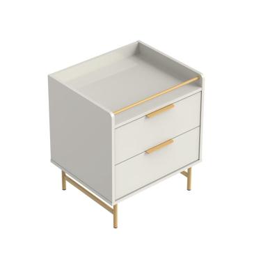 Imagem de Mesa de Cabeceira Yves 2 gv Off White e Dourada