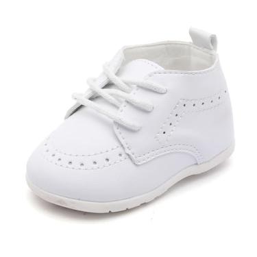 Imagem de Greceen Mocassins de Couro para Bebês Meninos Meninas Conforto Oxford Vestido de Casamento Primeiro Andador Sapatos de Berço, B/branco, 18-24 Months Toddler