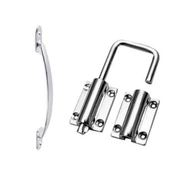 Imagem de Jogo De Puxador E Trinco Para Porta Camarão 2pçs Cromado - ECL