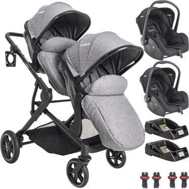 Imagem de Carrinho para Gemeos Kiddo 2 Bebe Conforto 2 Base Pair Cinza
