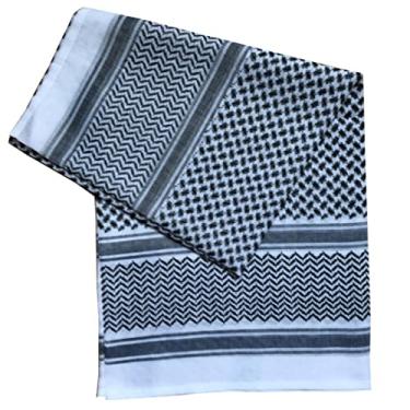 Imagem de Cachecol árabe masculino, lenço árabe muçulmano, lenço árabe keffiyeh, turbante árabe muçulmano étnico grosso, acessório para a cabeça palestino do Oriente Médio/Preto
