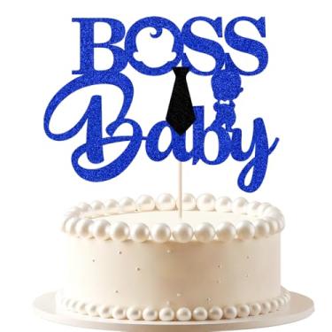 Imagem de VQOUZVSR Boss Boy Cake Topper,Blue Glitter Boy 1st Birthday,Baby Shower-Gender Reveal Cake Decorations