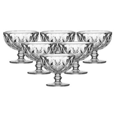 Imagem de Jogo 6 Taças Sobremesas Vidro 335 ML Diamante Transparentes - ECOS