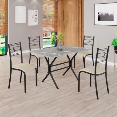 Imagem de Conjunto Sala De Jantar Mesa Retangular 100x60cm Tampo Granito Topázio 4 Cadeiras Paraty Creme - Preto Fosco