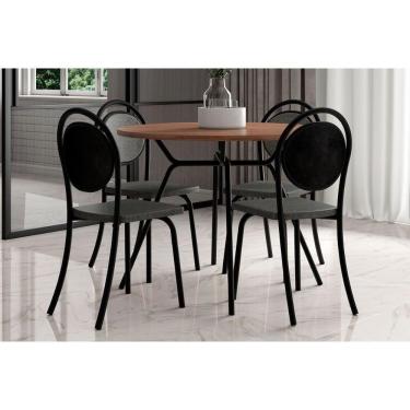 Imagem de Sala De Jantar 1588 Com Tampo Madeirado 100cm E 4 Cadeiras 1738 Preto Carraro