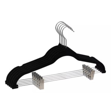 Imagem de Kit 05 Unidades Cabide Slim Veludo Preto Com 10 Presilhas