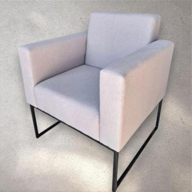 Imagem de Poltrona Decorativa Bea Tecido Linho Rústico cor Cinza e Base de Aço P