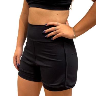 Imagem de Short Duplo Feminino Cós Alto Academia Poliamida Preto - H2 Fitness e 