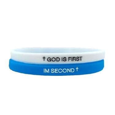 Imagem de tenghong2021 Pulseira God Is First para mulheres e homens, cruz cristã, GOD IS FIRST IM SECOND, versículos bíblicos motivacionais feitos à mão, presentes de incentivo, 0.1, Acrílico, Sem Pedra