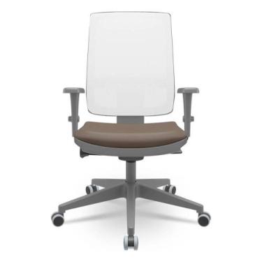 Imagem de Cadeira Brizza Diretor Grafite Tela Branca Assento Vinil Marrom Autoco