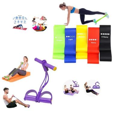 Imagem de Kit Treino Funcional em Casa Com 5 Mini Band + Elástico extensor de Pé