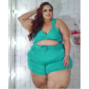Imagem de Conjunto Feminino Plus Size Tamanho Grande Short e Blusa Cropped Nó Al