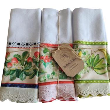 Imagem de Pano De Prato  Tecido em Sacaria  Kit Com 03 Unidades - Bordados da Ni