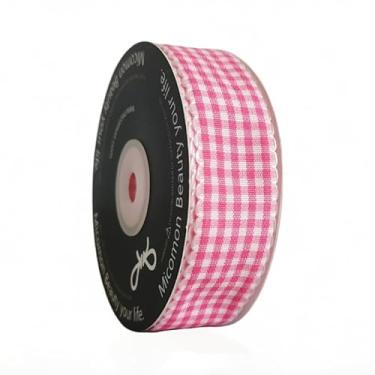 Imagem de MIKEMENG Fita xadrez tafetá rosa e branca de 25 metros com rack Rick Zig Zag RIC Rac Edge Checkred Ribbon para decoração de férias embalagem de presente (2,5 cm, rosa)