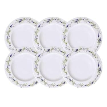 Imagem de Jogo 6 Pratos Fundos 23cm Tramontina Lilla Porcelana Decorada Sopas Caldos Mesa Posta