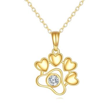 Imagem de DOVRAN Colar feminino com estampa de pata em ouro 14 quilates, cultivado em laboratório, ouro, sólido, pata e gato, joias para animais de estimação, presentes para ela