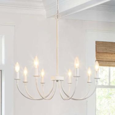 Imagem de Puyveyor Lustre country francês, lustres brancos antigos de 8 luzes para sala de jantar luminárias penduradas, luzes pendentes de vela moderna para sala de estar, quarto, foyer cozinha escadaria