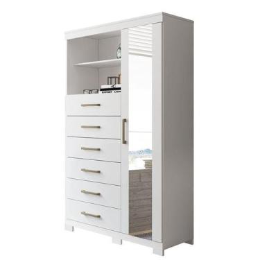 Imagem de Multi-Cômoda Marabá 1.6 1 Porta e 6 Gavetas com Pés e Espelho - Santos
