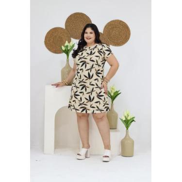 Imagem de Vestido Plus Size Estampado Soltinho Manga Ou Sem Manga - WM, Folhas