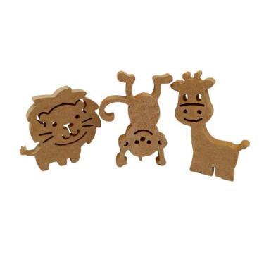 Imagem de Kit 3 Animais Safari Mdf Cru Leão Macaco Girafa Para Decorar Quarto Me