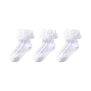 Imagem de Meias De Algodão Com Renda E Babados Para Meninas, Estilo Princesa, Co