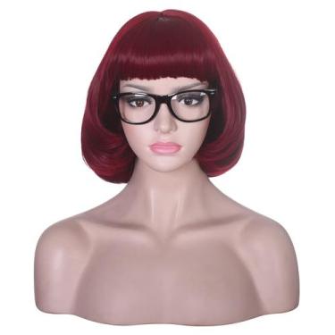 Imagem de Peruca Morvally Short Bob Wine Red com franja, festa de cosplay de 30 