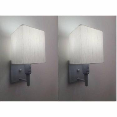 Imagem de Kit-2 Arandela Quadrada Md-2019 Cinza C- Inter Liga E Desl Cúpula Em Tecido Linho Bege - Bivolt