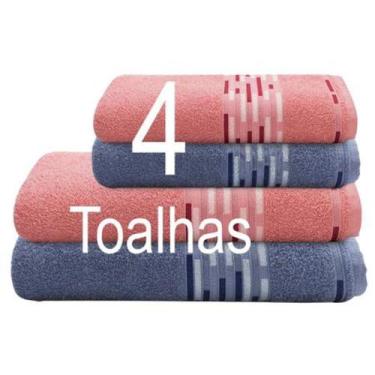 Imagem de Jogo de Toalhas de Banho 100% Algodão 4 Peças - Camesa, Azul e Rosa