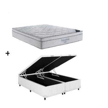 Imagem de Cama Box Baú Casal Bipartido Branco Colchão Freedom Molas Ensacadas 138x188 - Ortobom