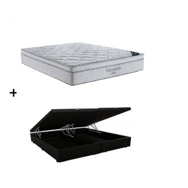 Imagem de Cama Box Baú Casal Bipartido Preto Colchão Freedom Molas Ensacadas 138x188 - Ortobom