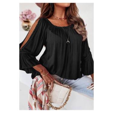 Imagem de Blusa de manga aberta em viscose e poliéster para mulheres - Lightbek 