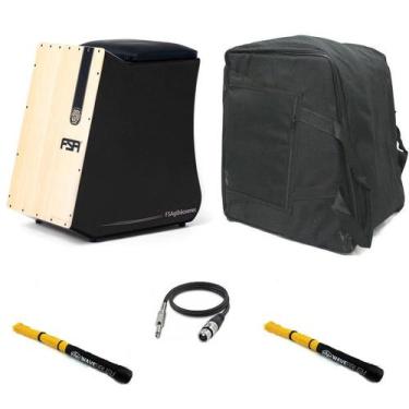 Imagem de Cajon Eletrico FSA Gibão FGB6501 C/ Captação Dupla Preto + Capa + Vass