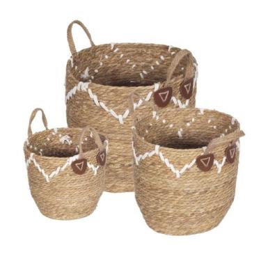 Imagem de Kit 3 Cestos Tarija Or Design Fibra Natural e PU