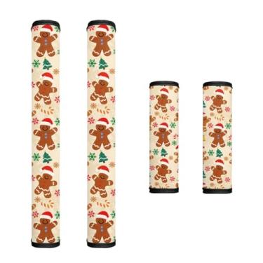 Imagem de HUISEFOR Conjunto de 4 capas laváveis para maçanetas de geladeira Gingerbread Man, conjunto de 4 puxadores de micro-ondas, forno, fogão, lava-louças, protetores, decoração de Natal