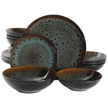 Imagem de Aparelho de Jantar com 16 Peças em Cerâmica e Esmalte Reativo, Gibson Elite Kyoto, Azul Petróleo